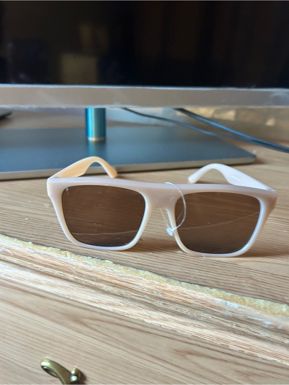 Rainbow Beige Square Sunglasses with Brown Lenses
